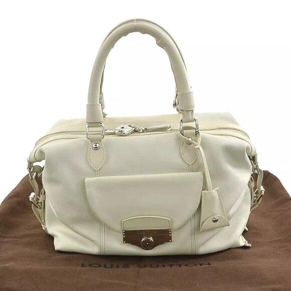 Auth LOUIS VUITTON Boston Bag Handbag Off White Leather - Picture 1 of 16